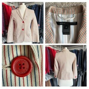 Marc Jacobs Blue and Red Pinstriped Blazer on Tan